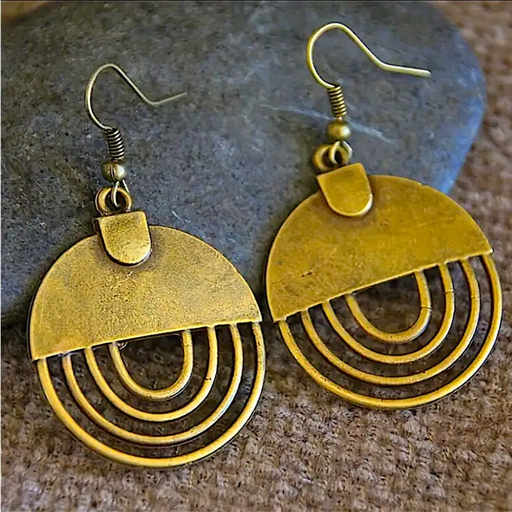 Vintage Gold Metal Geometry Circle Dangle Earrings fo…